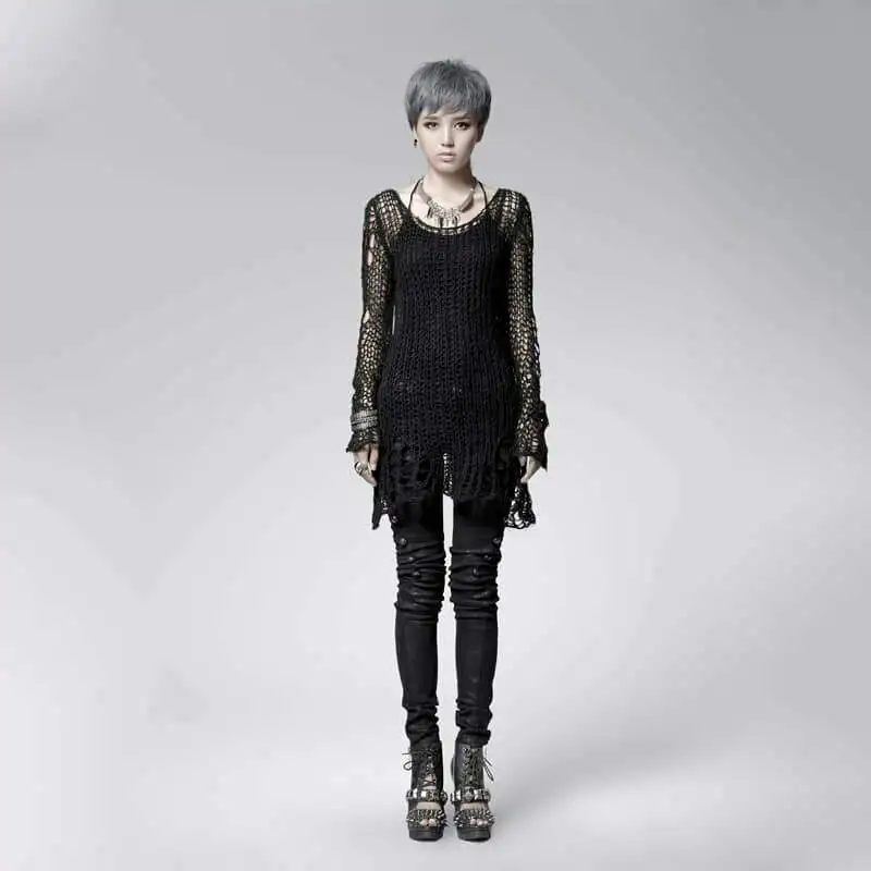 Женский Повседневный свитер в полоску с прорезями стиле панк PM-004 | Женская одежда