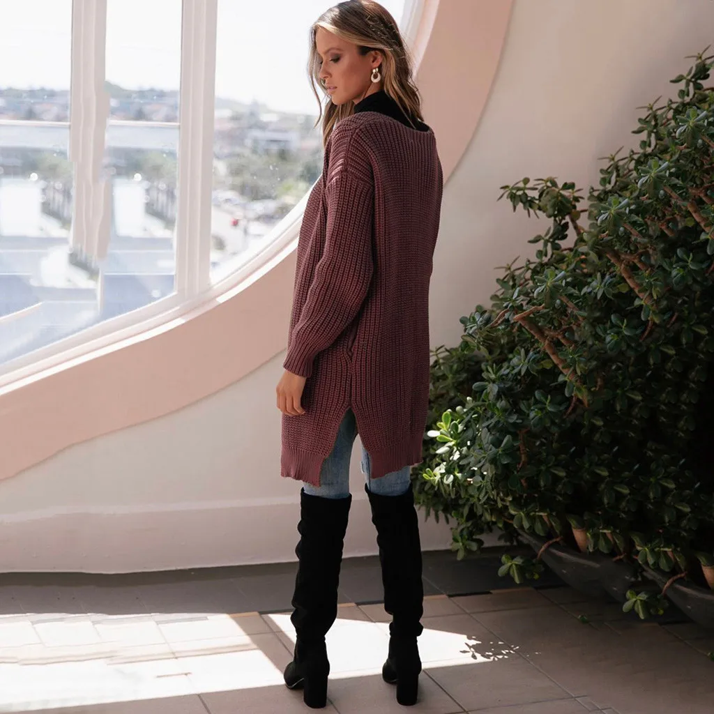 Новое поступление кардиган пальто Модный женский зимний Однотонный свитер с