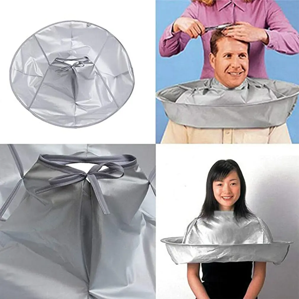 Capa de corte de pelo capa de paraguas plegable para adultos, impermeable, para sal&oacute;n en casa, peluquero, capa de peluquer&iacute;a mediana, gris-1