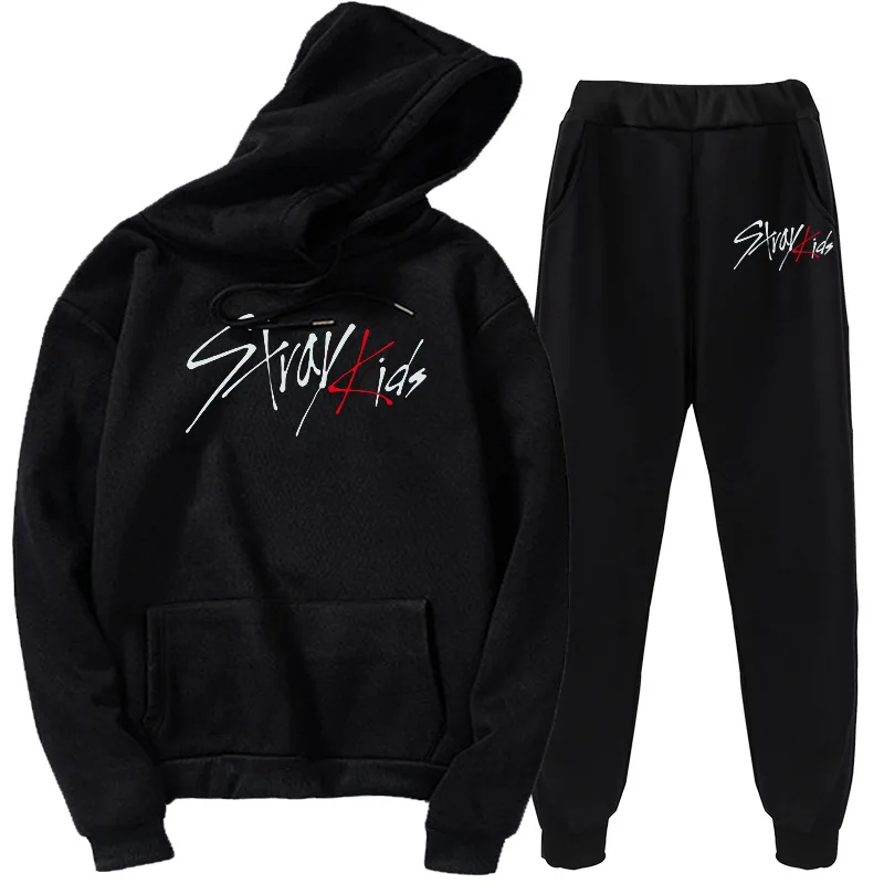 

2 Peice Set Women Ulzzang StrayKids Hoodie Miroh Woojin Sweater Casual Pullover Sweatshirt+Pant Oversize Sports Outfit Unsex