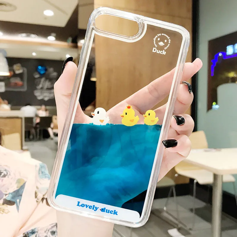 Luxury Case For Apple iPhone 5 5S SE 6 6S 7 8 Plus X XR XS MAX 11pro max Cartoon 3D Swimming Duck Dynamic Liquid Quicksand Cover |