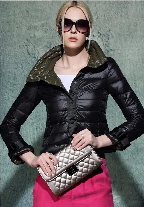 

women new fashion hit-color stand collar down jacket coat 90% white duck down 2020 autumn and winter slim short down jacket