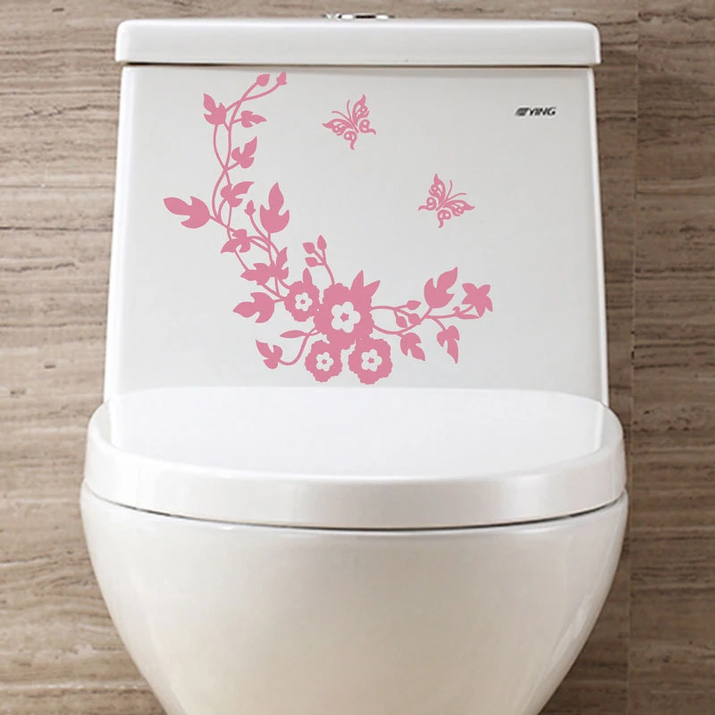 1Pc Decorative Butterfly Flower Vine Toilet Wall Sticker Removable Art Decals Waterproof Home Bathroom Living Room Decor | Дом и сад