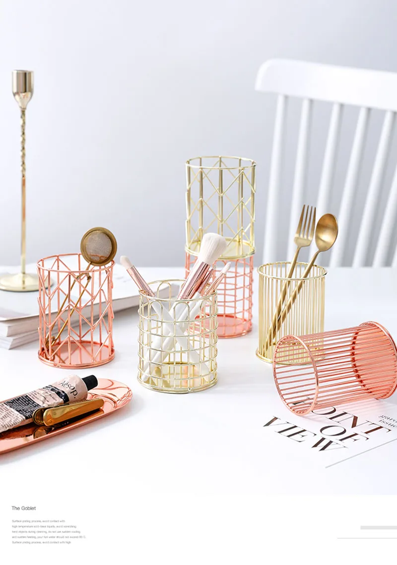 Держатель для кистей макияжа ведерко ручек шестигранный металлический