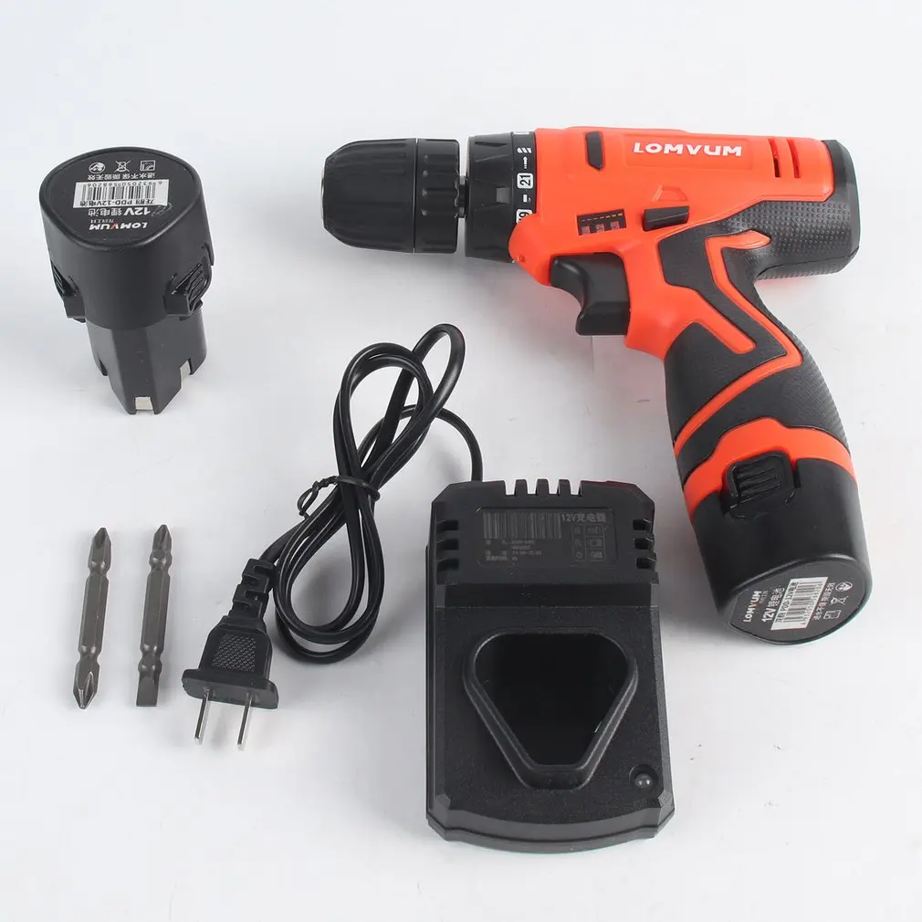 

LOMVUM 12V Double Speed Electric Drill Rechargeable Mini Cordless Handheld Screwdriver Drill