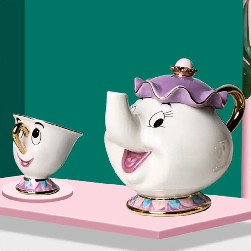 

Hot Sale Beauty And The Beast Tea Set Mrs Potts Teapot Chip Cup Sugar Bowl Pot Cup Set Cogsworth Clock Lovely Birthday Xmas Gift