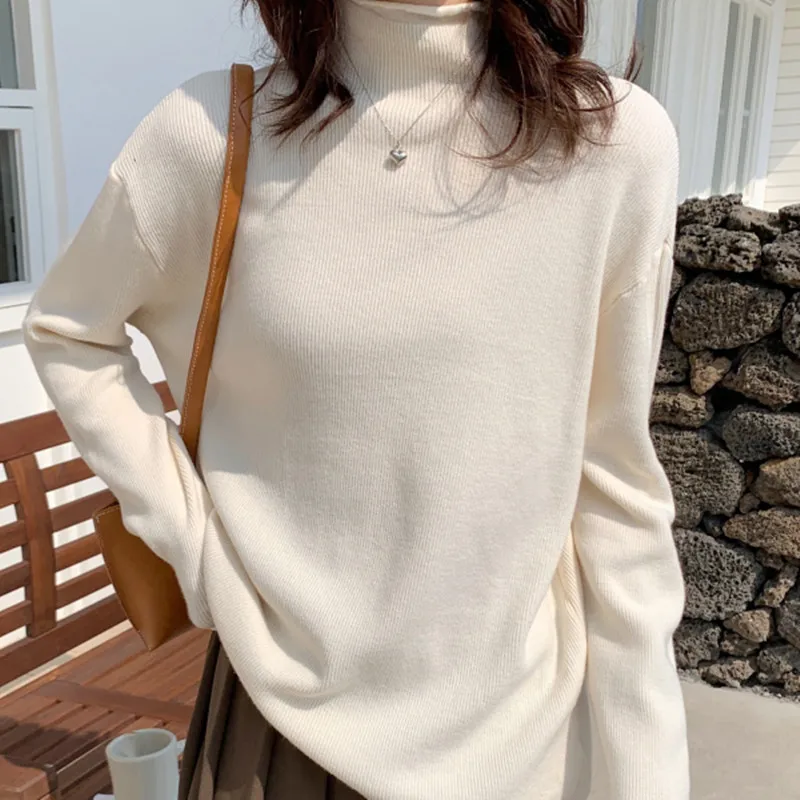

Women Turtleneck Sweaters Autumn Winter Korean Loose Pullover Women Basic Tops Casual Knit Sweater Soft Warm Jumper