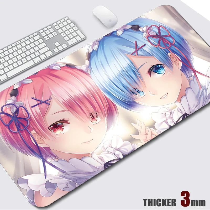 Коврик для мыши Kawaii Re Zero Ram Rem компьютерный коврик большой резиновый офисные