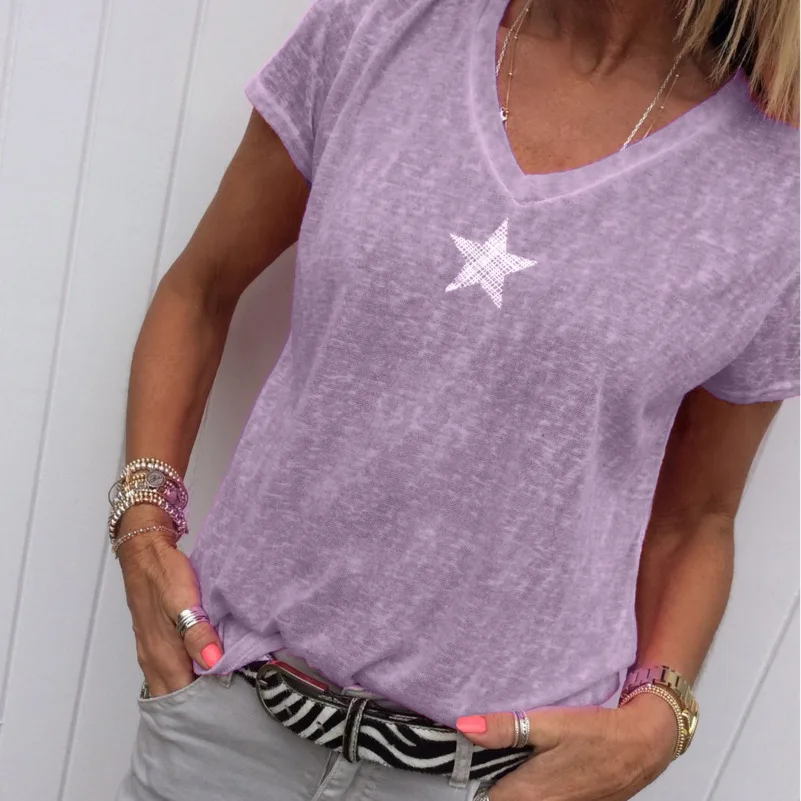 

2021 Summer T Shirt Women Casual V-Neck T-shirts Female Short Sleeve Tops For Girls Grey Solid Top Femme Tee Shirt Femme