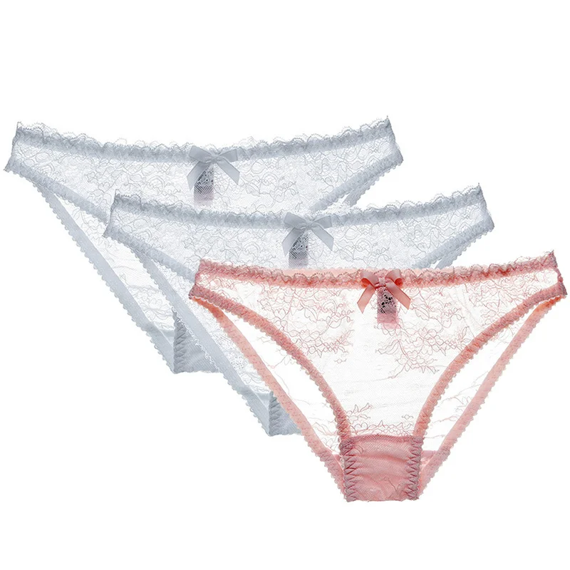 2white1pink Varsbaby, сексуальные кружевные трусы с низкой талией, S-XL, нижнее белье, прозрачные трусики, 3 шт./лот - Цвет: 2white1pink