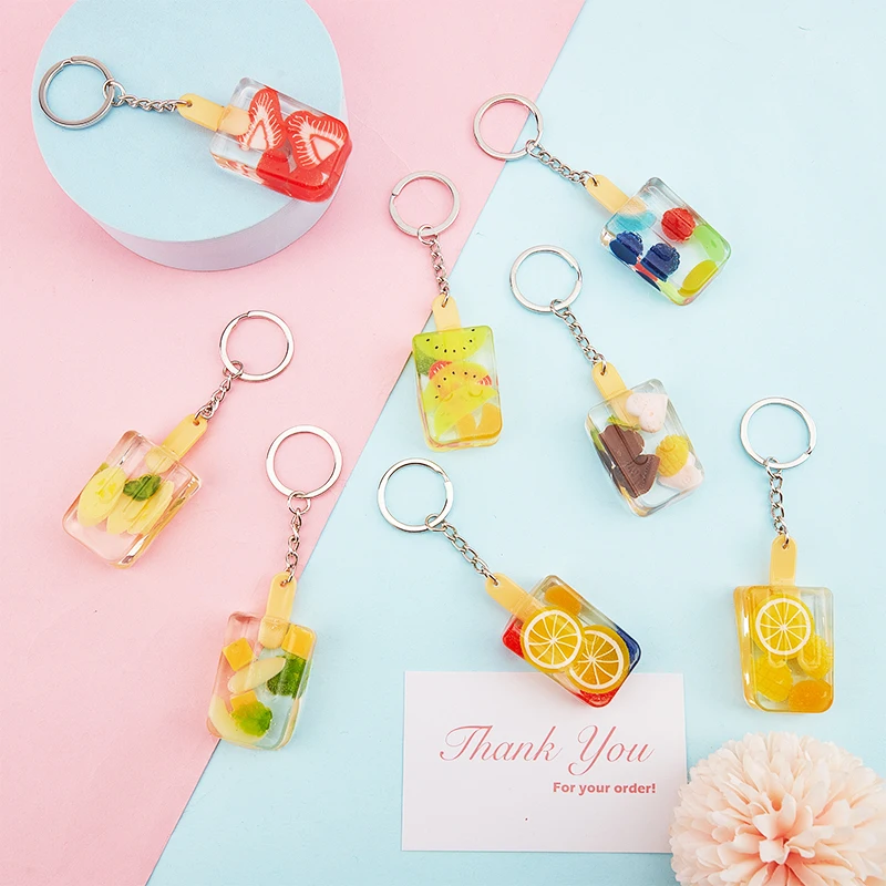 Funny Simulation Strawberry Apple Banana Pear Key Pendant Popsicle Keychain Fruit-flavored Ice-cream Chain Ring Trinket | Украшения и
