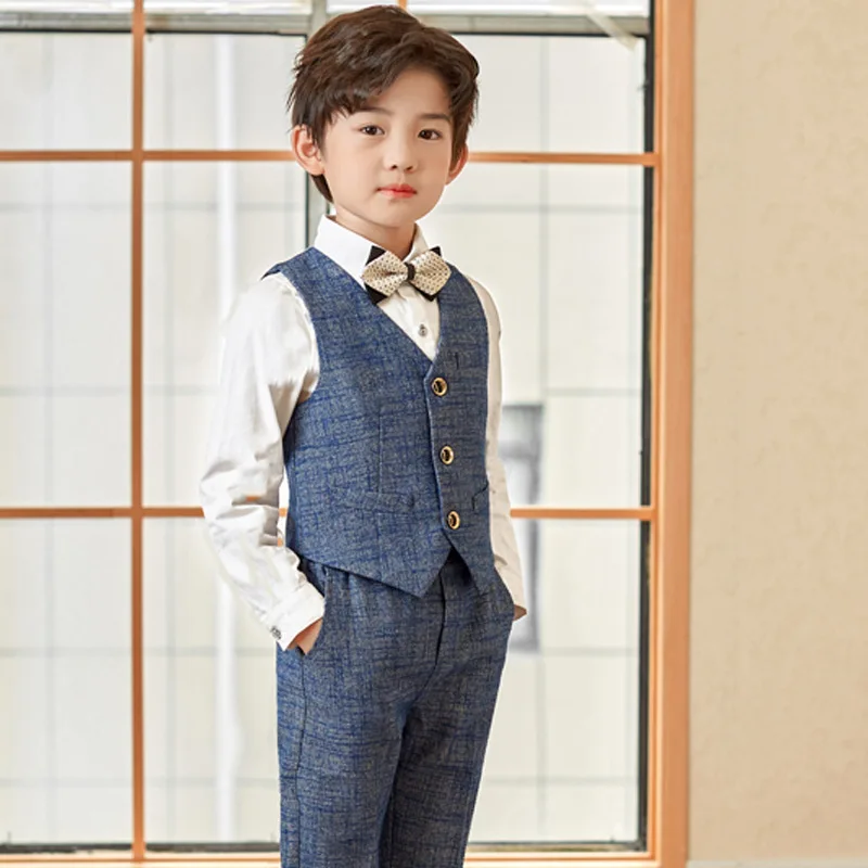 Spring Autumn Teenage Boys Suits Weddings Blazers Pants Children Party Clothes Plaid Kids School Costume Gentlemen Clothing Sets