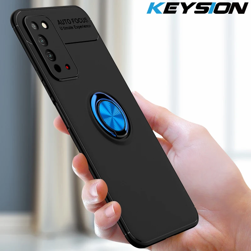 

KEYSION Metal Ring Case for Honor X10 5G 30 Pro+ Plus 30s 9C 9S 9A Silicone Shockproof Phone Cover for Huawei Y5P Y6P Y7P Y8P