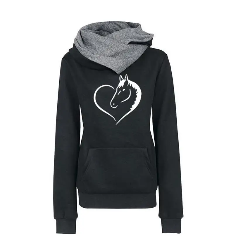 

Kawaii Love Heart Horse Printed Sweatshirt Women Short Sleeve Fashion Streetwear Hoodies Female Harauku Clothing Drop Ship