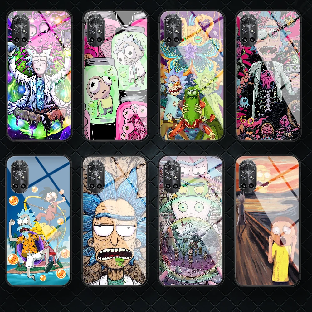 

Funny Ricks cartoon Mortys Tempered Glass Phone Case Cover For Huawei Honor Oppo Reno Find X2 X3 5 7 8 9 10 20 A I X Pro Lite