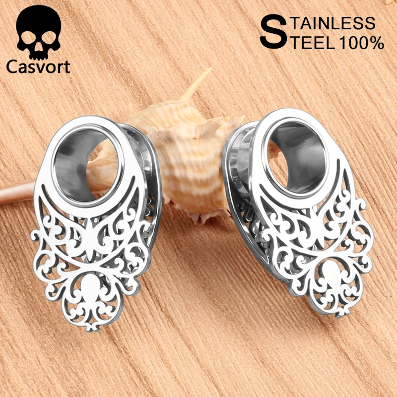 Casvort 2pcs Беруши Тоннели 316L нержавеющая сталь Висячие пирсинг серьги измерительные приборы ювелирные изделия с расширителем для тела пара