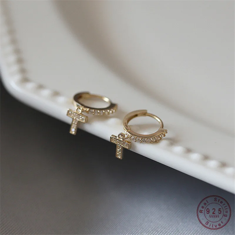 

925 Sterling Silver French Simple Pavé Crystal Cross Earrings Women Classic Fashion Church Blessing Jewelry Gift