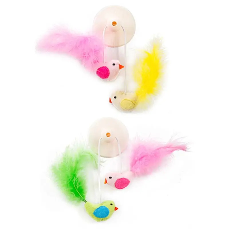 

Creative Glass Windowsill Suction Cup Teasing Stick Colorful Bird Feather
