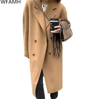 2021 new winter fashion temperament lapel double breasted long wild loose woolen coat jacket women wool polyester casual full