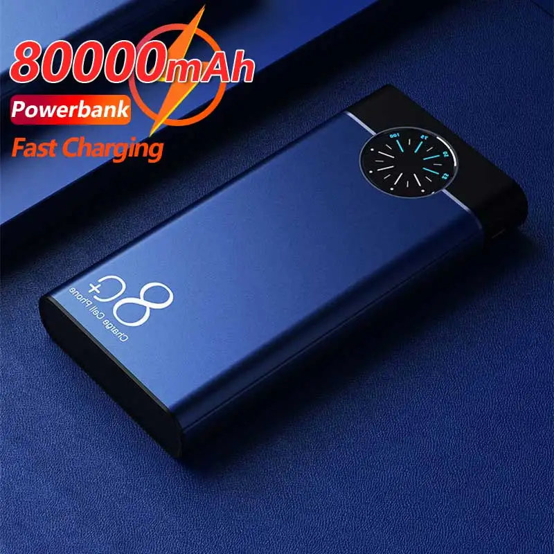 

80000mAh Mobile Power Bank Fashion Roulette Display Aluminum Alloy Shell Portable Fast Charger for Xiaomi Samsung Iphone Huawei