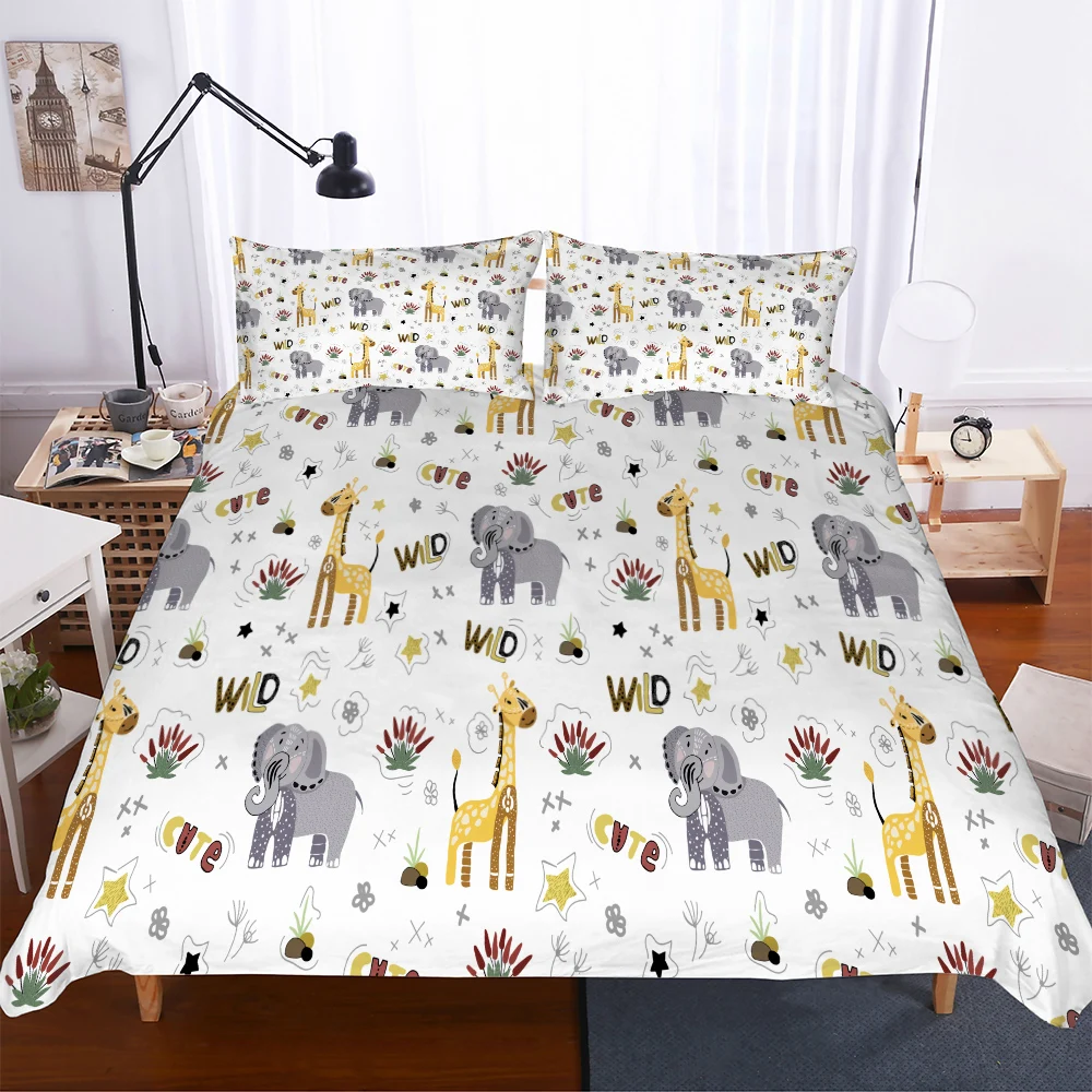 

Animal Bedding Elephant Giraffe Printed Bedding Set Home Bedding Set High Quality Lovely Design Children's Bedroom Bedding