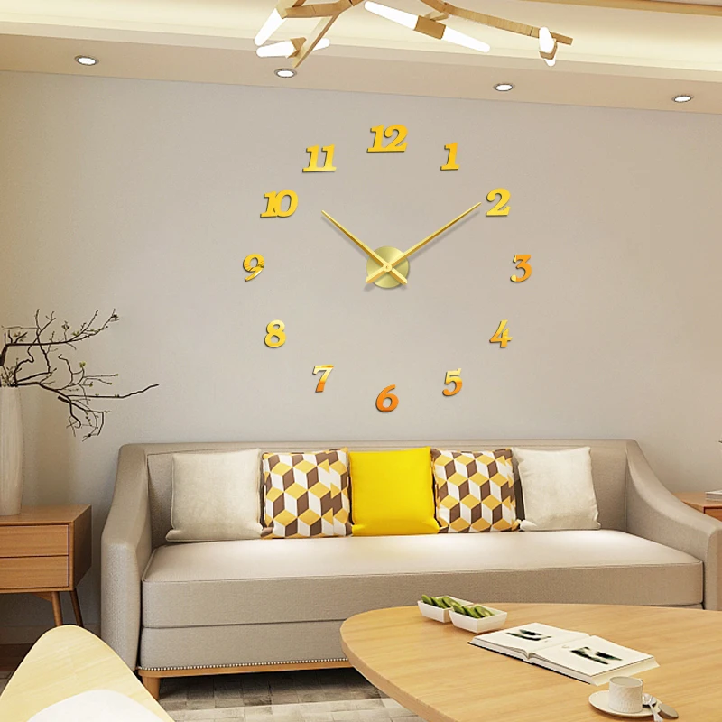 Большие настенные 3d-часы акриловые зеркальные наклейки сделай сам кварцевые