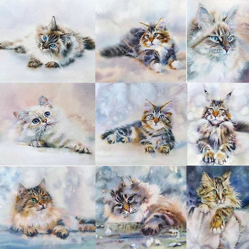

Diamond Painting 5D Diamonds DIY Cat Cross Stitch Full Square Round Drill Embroidery Colorful Handmade Home Room Wall Decor