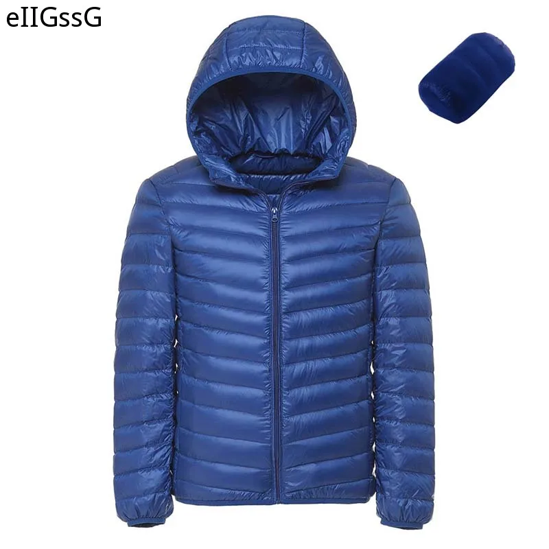 2021 Fashion New Men's Hooded Ultra-light High-quality White Duck Down Jacket Warm Jacket Series Portable Bag Men's Bag Jacket