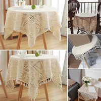 beautiful tassel tablecloths hollow fabric classical decoration american style table cover solid color household supplies