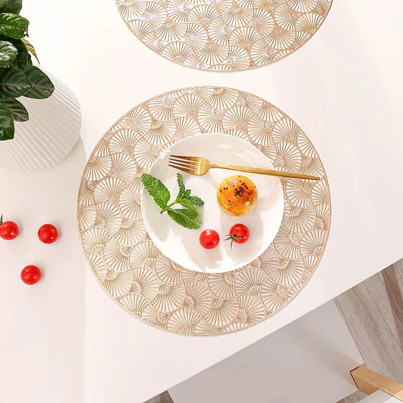 

2pcs Luxury Leaves Placemats for Dining Table Mat Set Place Mat in Kitchen Cup Wine Coaster Decorative PVC Hollow Mat