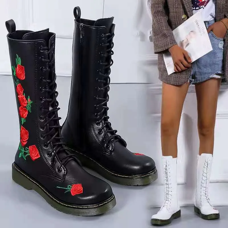 

Autumn Winter Rain Boots 2021 New Women Shoes Knee High Boots PU PlatformThicken High Boots Retro Knight Boots Low-heeled Botas