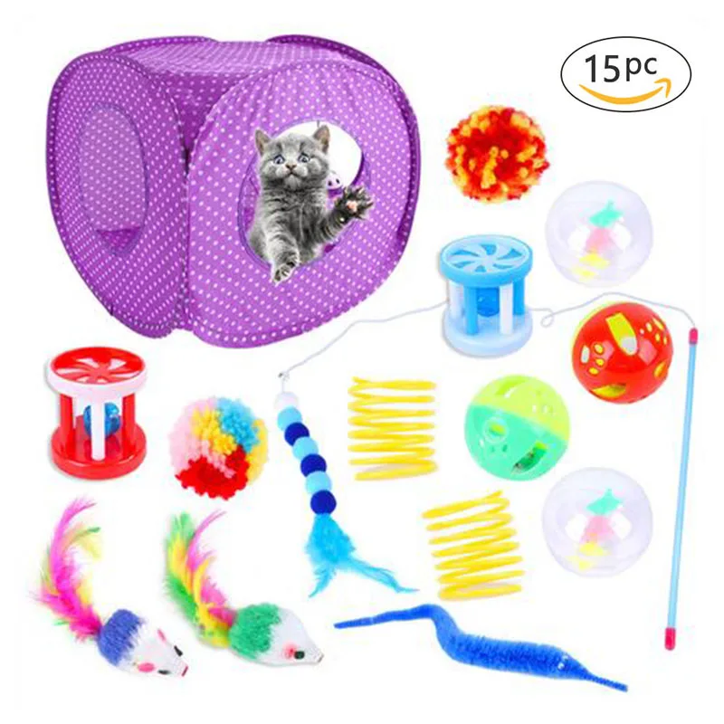 

Best 15Pcs Cat Toy Set Pet Indoor Interactive Toys For Kitten Multifunction Bell Feather Supplies