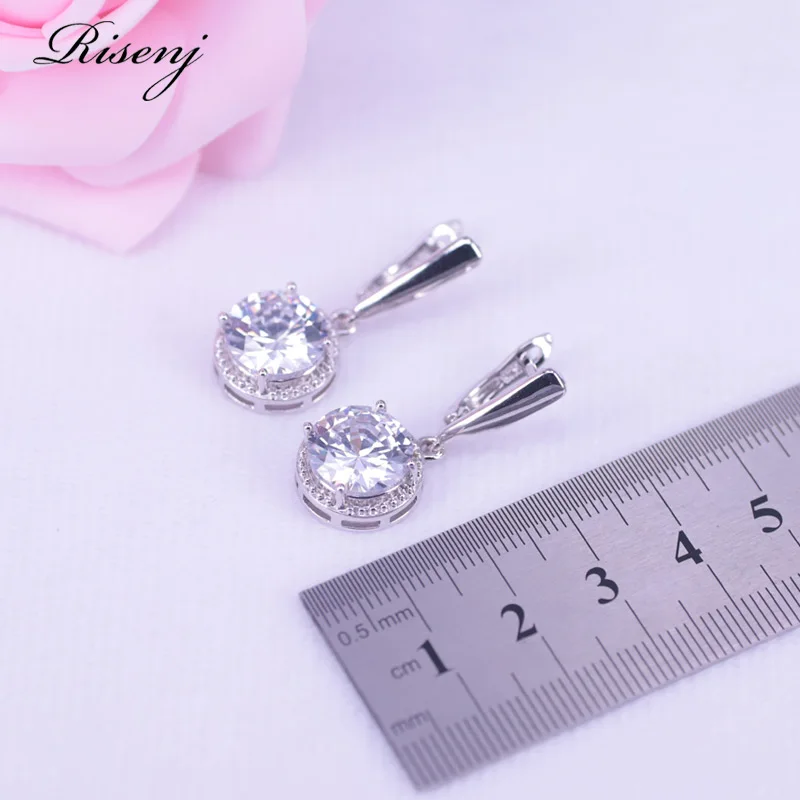 Большой круглый белый сверху кубический циркон серебряный цвет набор украшений