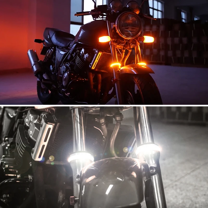 IJDM обернуть вокруг вилки/Rollbar крепление белый светодиодный DRL и янтарный светодиодный указатель поворота полосы для мотоцикла, велосипеда, вездехода UTV и т. Д