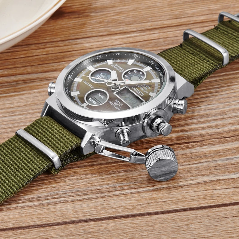 Мужские наручные часы OHSEN зеленые водонепроницаемые спортивные с хронографом