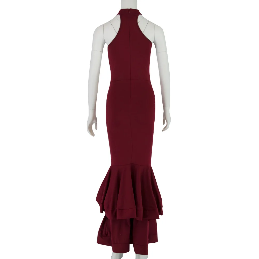 Сексуальная Bodycon вечерние платье Элегантное синее платье с рюшами и длинными Русалка Вечерние Для женщин без рукавов; сезон лето; женская обувь черного цвета с лямкой на шее Макси платья клуб