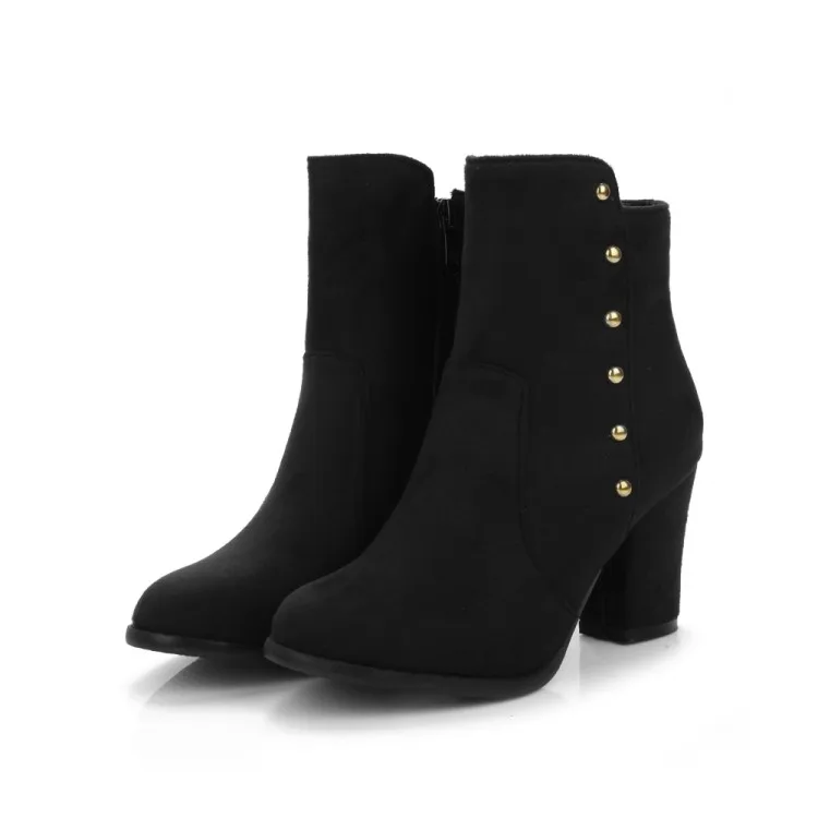 Короткие сапоги большой размер грубый каблук однотонные металлические