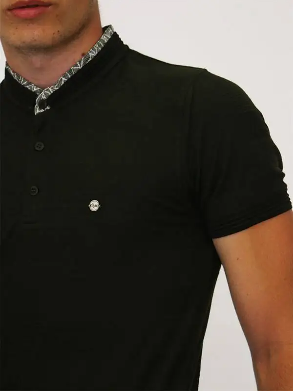 

Mens Khaki Stand Collar T-shirt