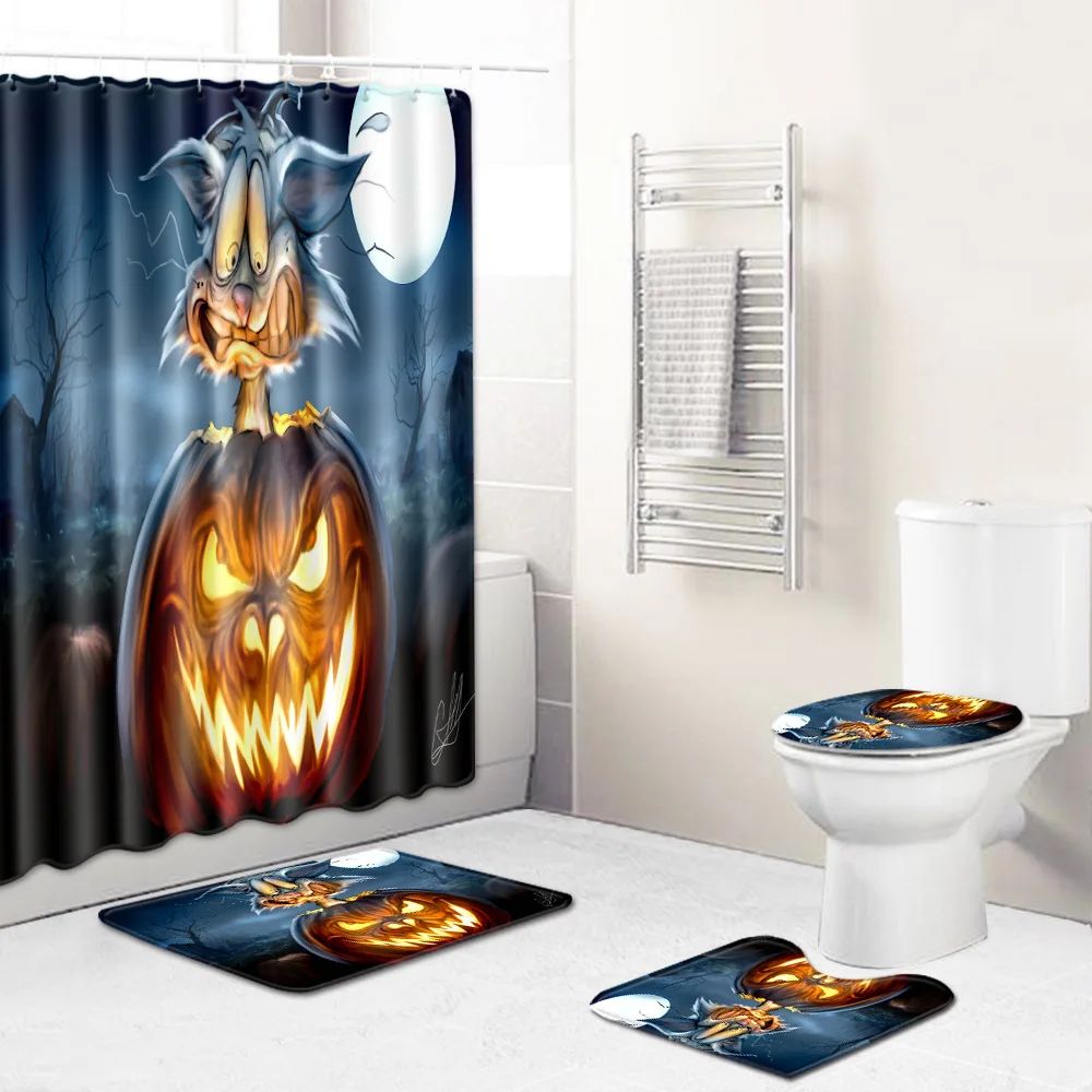 

Zeegle Bathroom Curtain Waterproof Shower Curtain Anti-slip Bathroom Carpet Set Toilet Cover Mat Absorbent Bathroom Rug Set