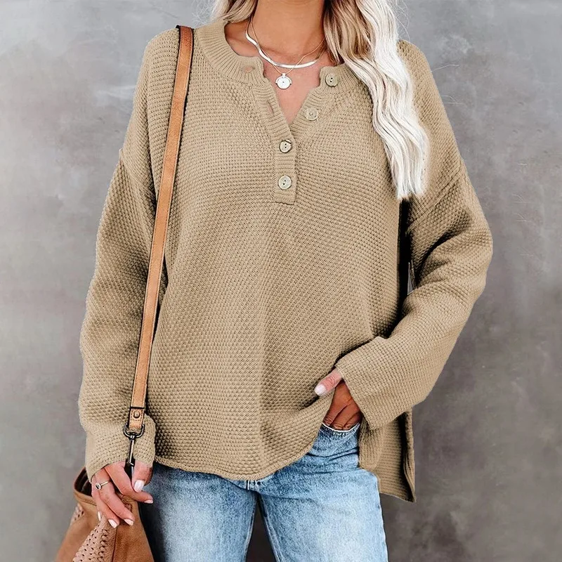 

Ladies Fashion Fall and Winter Solid Color Long-sleeved Loose Top Round Neck Sweatshirt Casual 2021