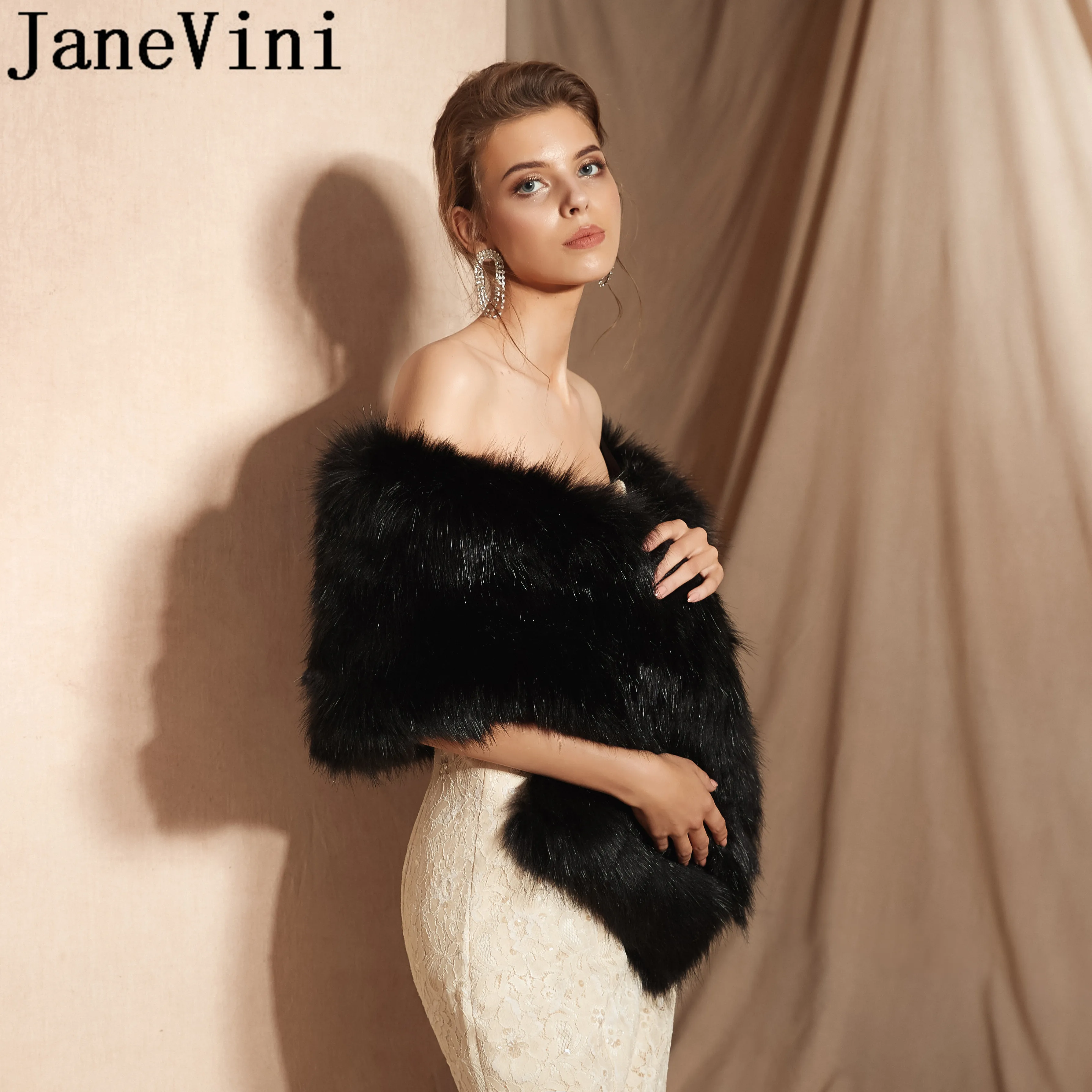 Женская меховая накидка JaneVini Элегантная черная вечерняя шаль свадебное платье