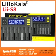 LiitoKala Lii-S8 8 Slots LCD Battery Charger for Li-ion LiFePO4 Ni-MH Ni-Cd 9V 21700 20700 26650 18650 RCR123 18700