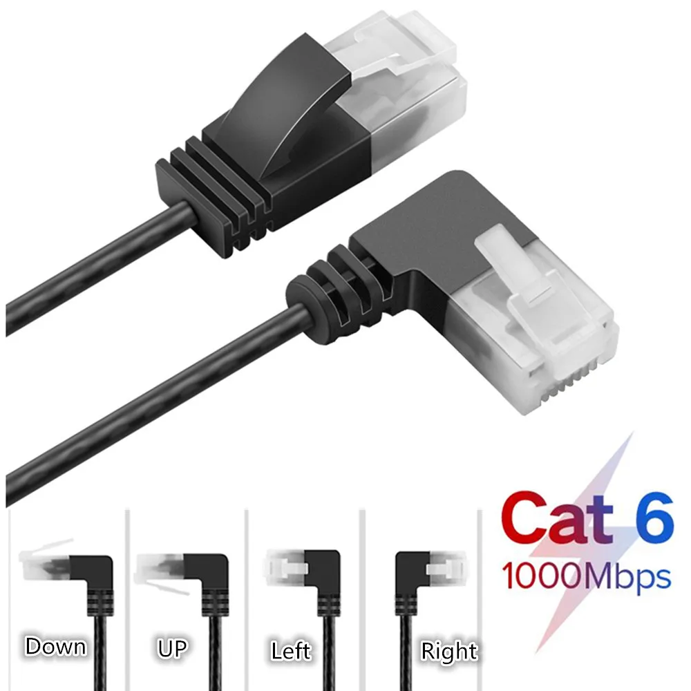 Ультратонкий Ethernet кабель Cat6 RJ45 прямой угол сетевой UTP патч корд 90 градусов Cat6a Lan