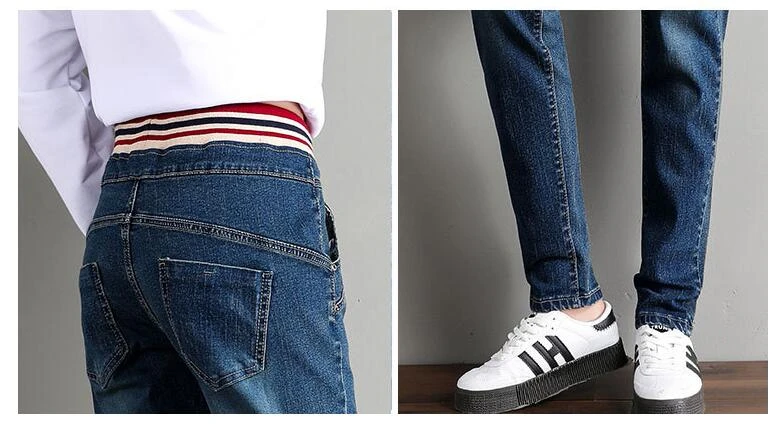 

#3104 Denim Jeans Womens Elastic Waist Pencil Harem Jeans Ladies Casual Slim Jeans For Women Blue Black Spring Autumn 2020