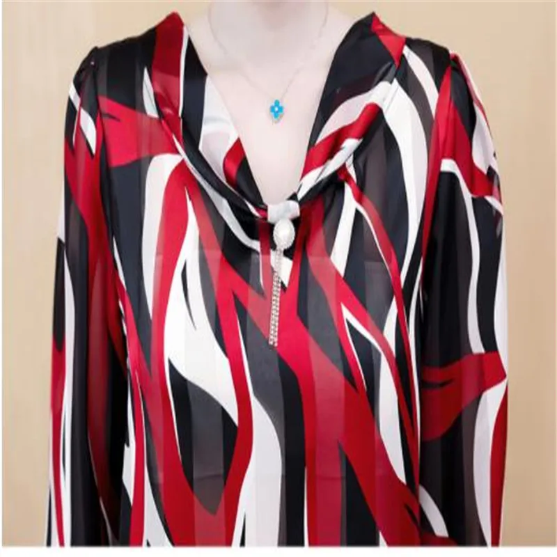 

Fashion Print Chiffon Blouse Women Spring 2020 Transparent Women Shirt Plus Size 4XL V-Neck Basic Female Tops Women Clothes M419