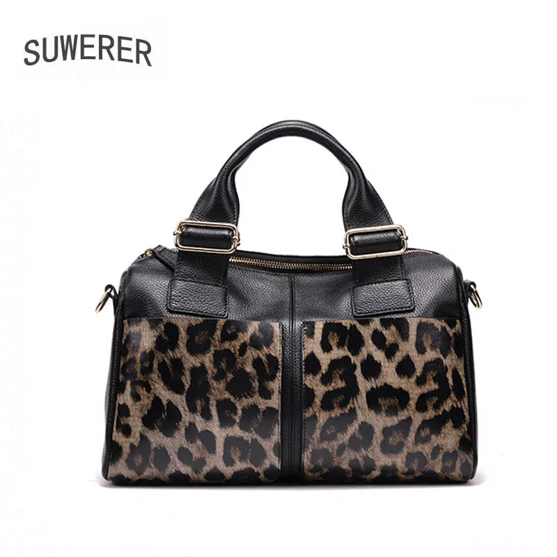 

SUWERER 2020 New Genuine Leather women bag fashion Luxury Leopard print cowhide bag woomen famous brand handbags tote bag