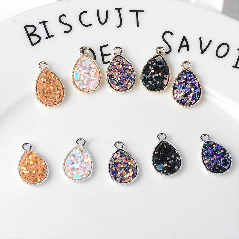 

10pcs New Glitter Sequin Drop Shaped Earrings Alloy Pendant DIY Necklace Jewelry Accessories Wholesale and Retail 13*20mm