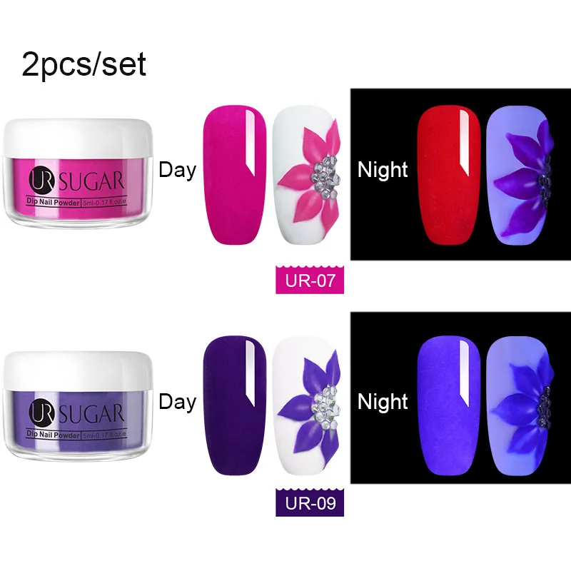 Ur Sugar 6 шт. неоновый флуоресцентный набор пудры для ногтей 3 в 1 акриловая пудра для вырезания пигментной пыли украшение для дизайна ногтей - Цвет: 2Pcs set 5