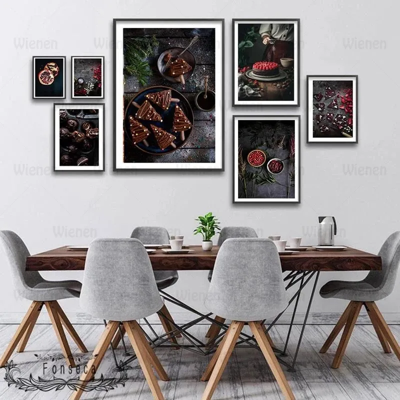 Картина на холсте для кухни постер с изображением шоколада фруктов десертов