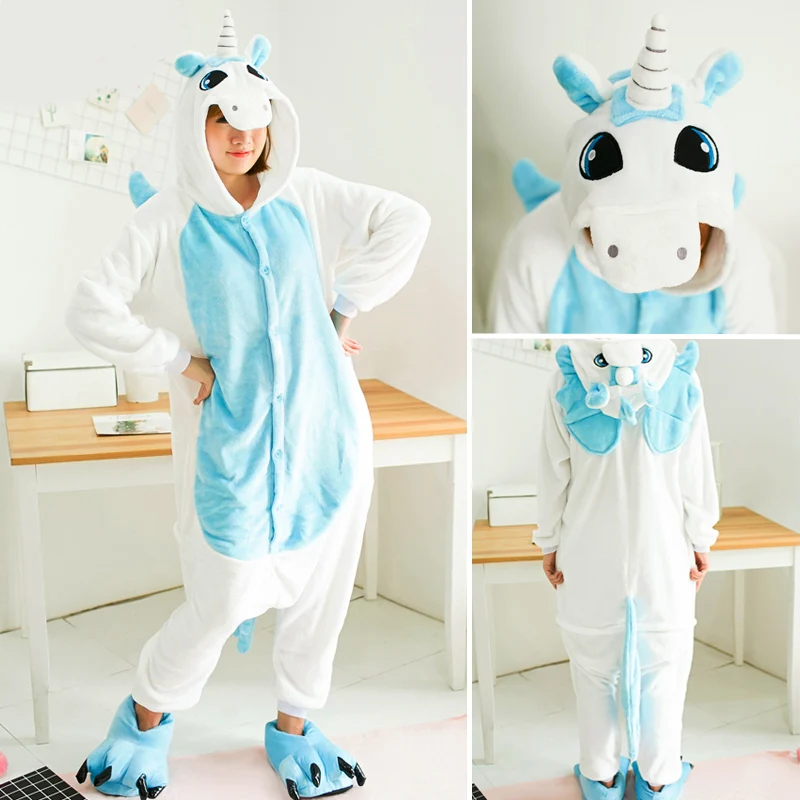 

Frauen Stich Pyjamas Sets Flanell Nette Einhorn Tier Pyjamas Frauen Winter unicornio Pyjamas Homewear Pijama